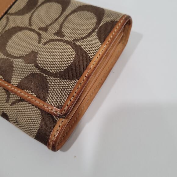 Coach Long Wallet Stripe Envelope Beige Brown Tan Designer Large Leather Canvas - Picture 8 of 8